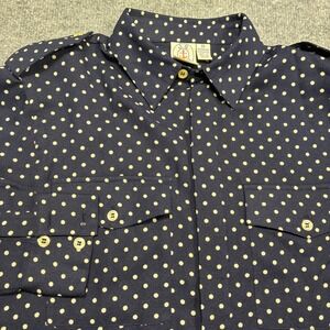 J.G. Hook Vintage Navy Polka Dot Button Up Shirt Epaulettes Womens 10 Vintage